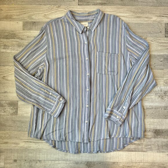 Universal Thread Blue Stripe Long Sleeve Cotton Button Down I16 - Picture 1 of 5